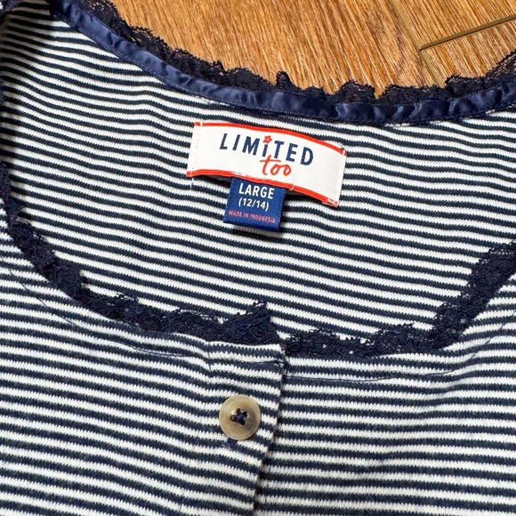 Limited Too Girls Button Front Tee LARGE 12/14 NWT! Navy White Stripe Crop Lace‎ - Picture 5 of 12